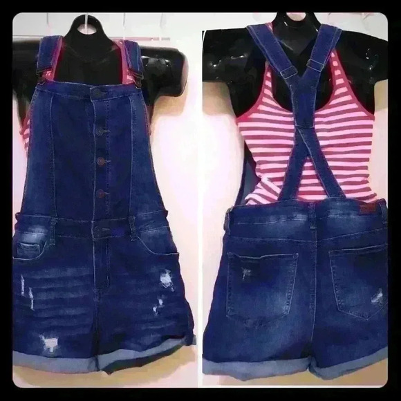 🔥DENIM Distress Shorts overalls - Picture 1 of 4